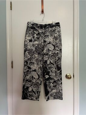 LOFT Gray & White Floral Wide-Leg Chinos